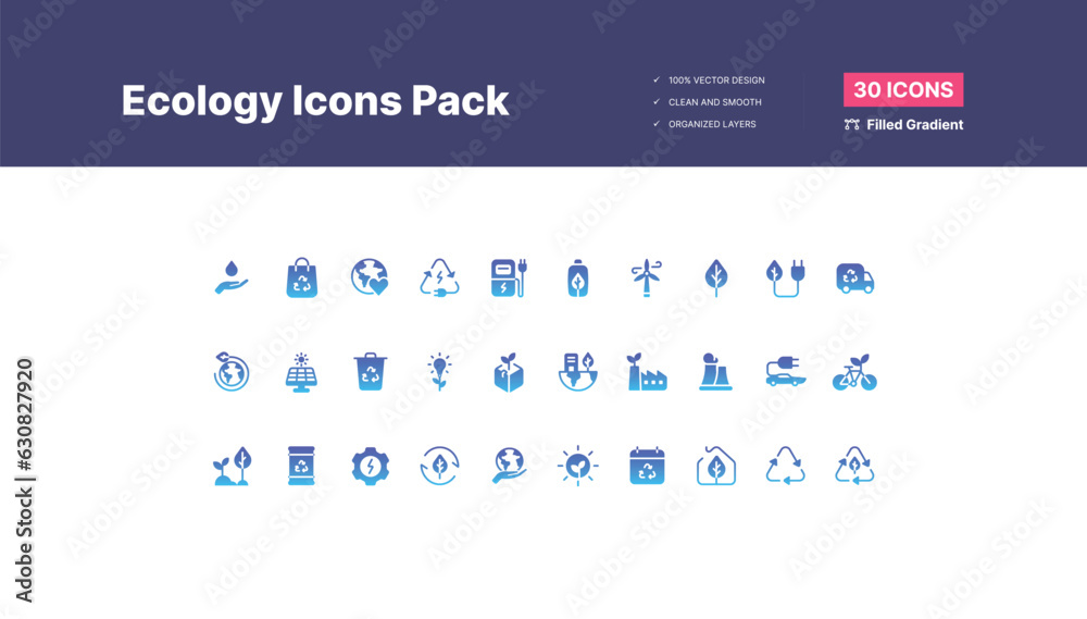 Naklejka premium 30 Ecology Icons Pack - Filled Gradient