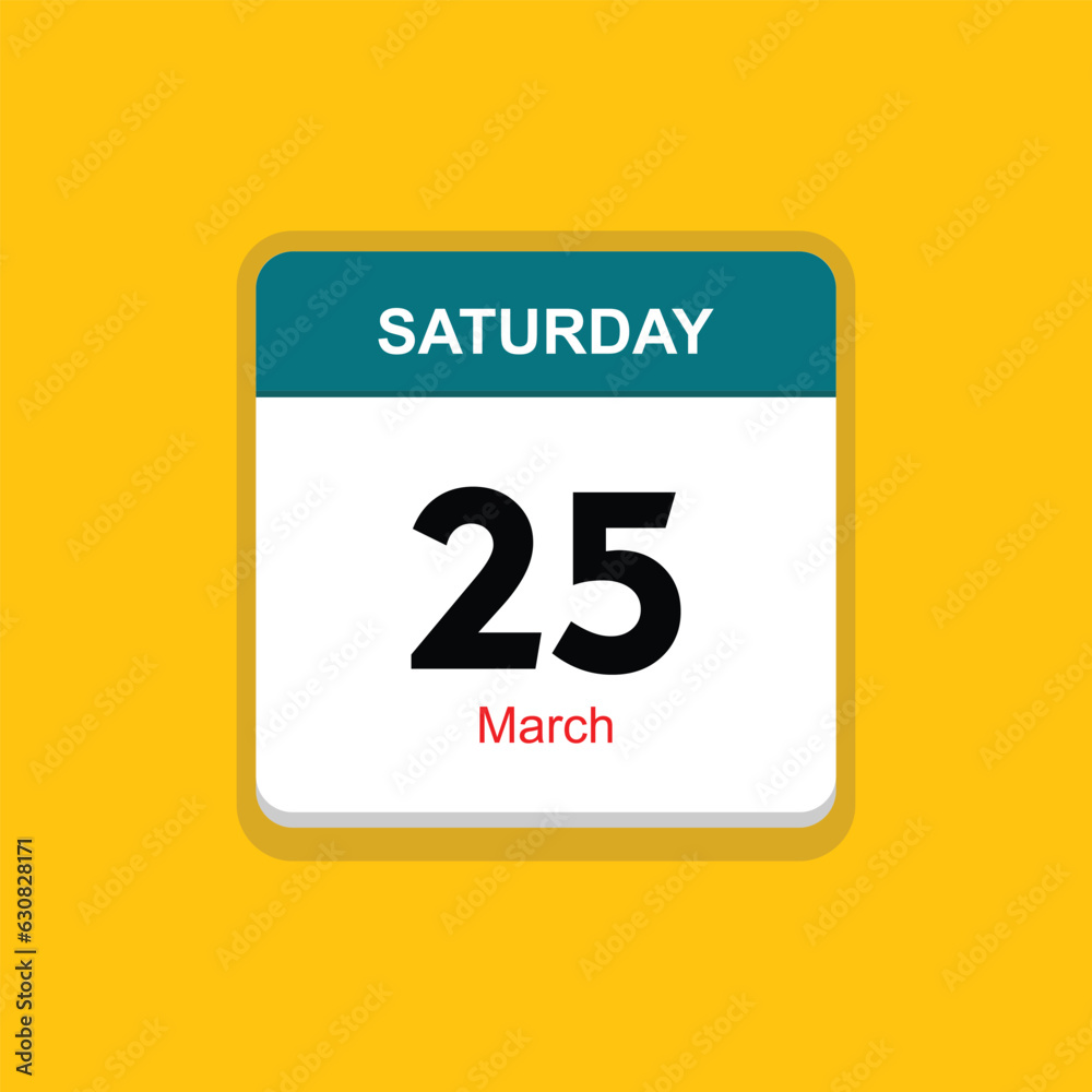 march 25 saturday icon with yellow background, calender icon