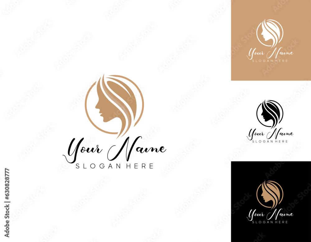 Beauty logo with woman inside circle style and business card design ...