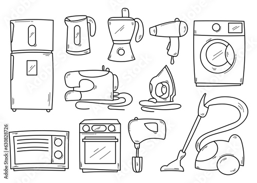 Hand Drawn Household Appliances Collection in Doolde Vector Element Illustration Style