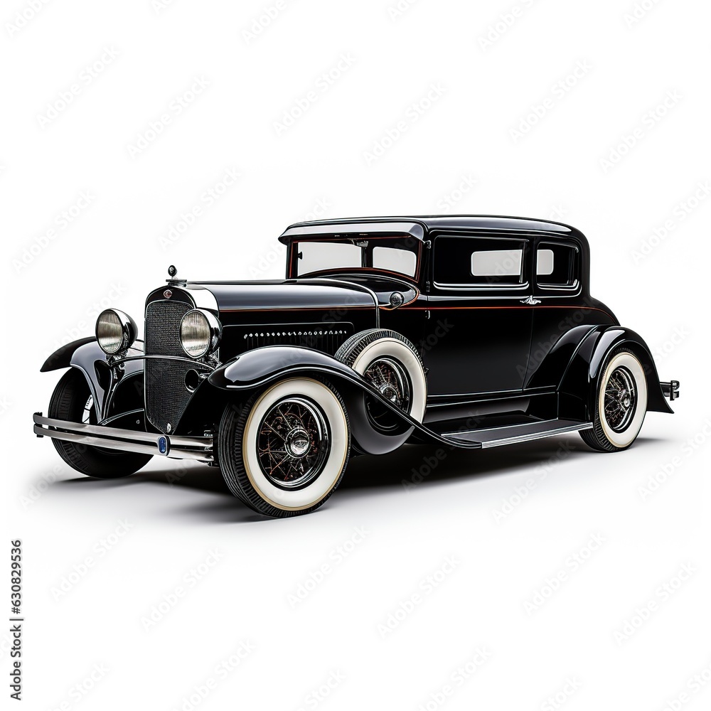 Black Classic car. Chrome whitewalls and giant fins on this vintage car AI generated image