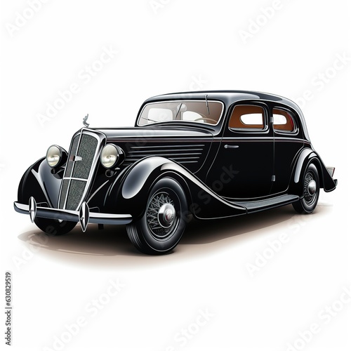 Black Classic car. Chrome whitewalls and giant fins on this vintage car AI generated image