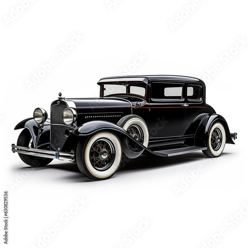 Black Classic car. Chrome whitewalls and giant fins on this vintage car AI generated image © is