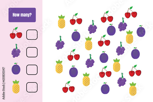 How many fruits are there? Educational math game design.