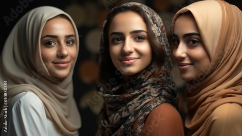 Group of three happy Arab woman, Beautiful woman.