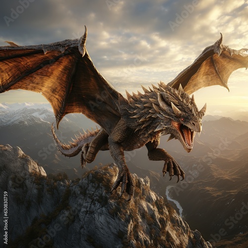 Creature dragon with big strong wings and powerful paws.AI generated image