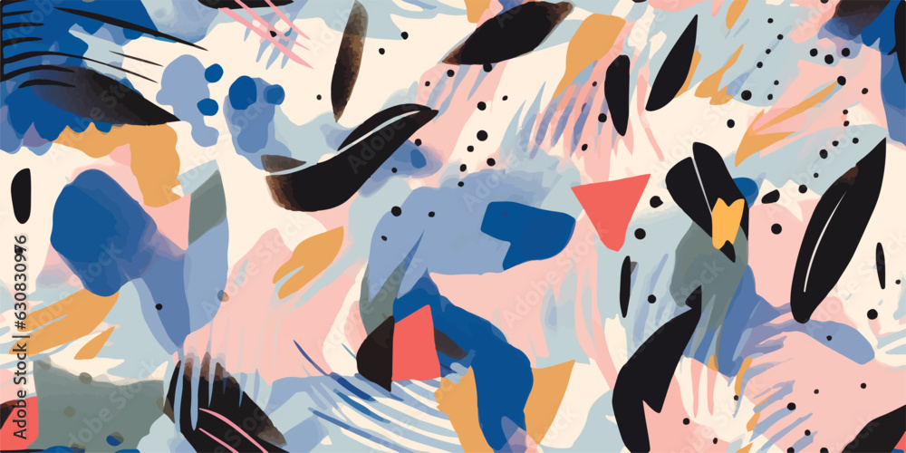Modern artistic illustration pattern. Creative collage with shapes. Seamless pattern. Fashionable template for design. Modern artistic illustration pattern. Creative collage with shapes. Seamless pattern. Fashionable template for design.