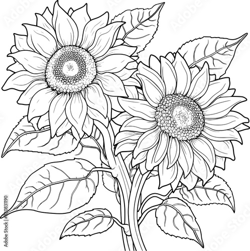 Wallpaper Mural Sunflower Floral Lineart Torontodigital.ca