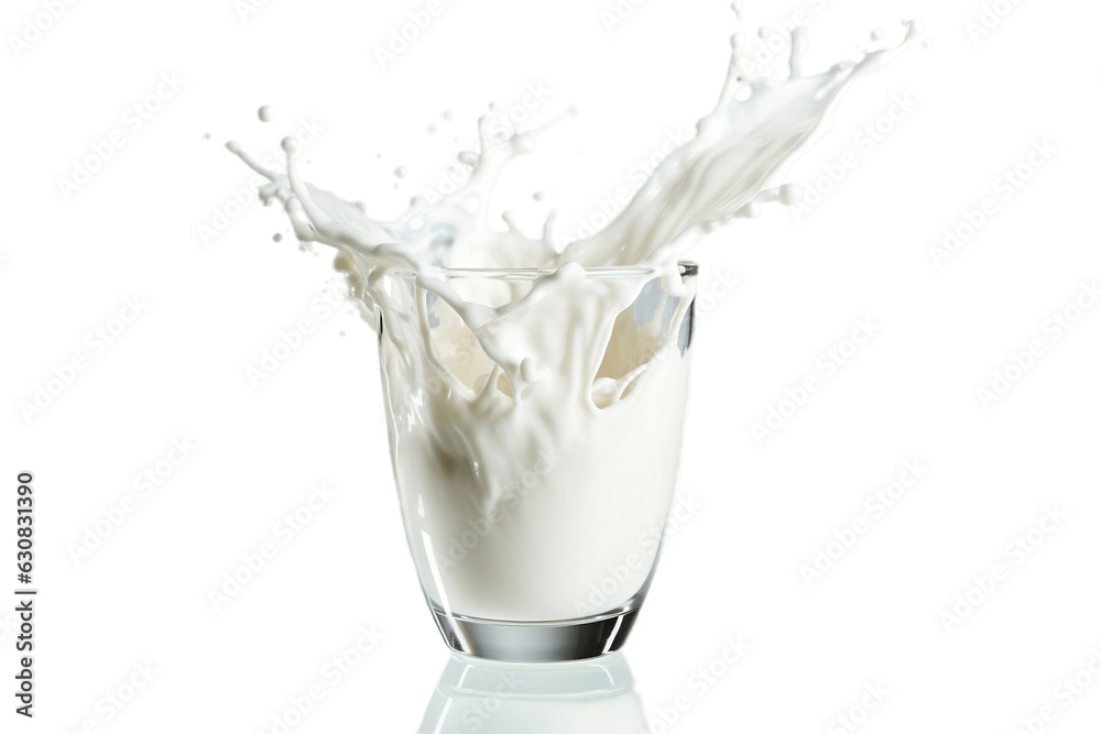 Milk Splash Glass of Milk Isolated on Transparent Background. Generative Ai