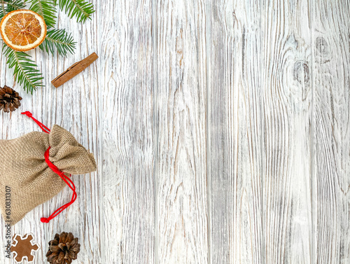 Christmas background with Christmas tree and cookies snowflakes