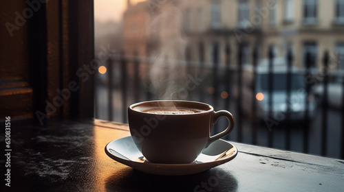 Enjoying Street Views with a Cup of Coffee on the Balcony