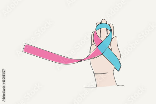 Color illustration of a hand holding a ribbon. Pregnancy and infant loss awareness month