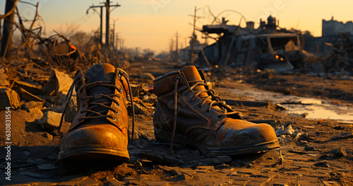 Footwear Amidst Devastation: Abandoned Shoes