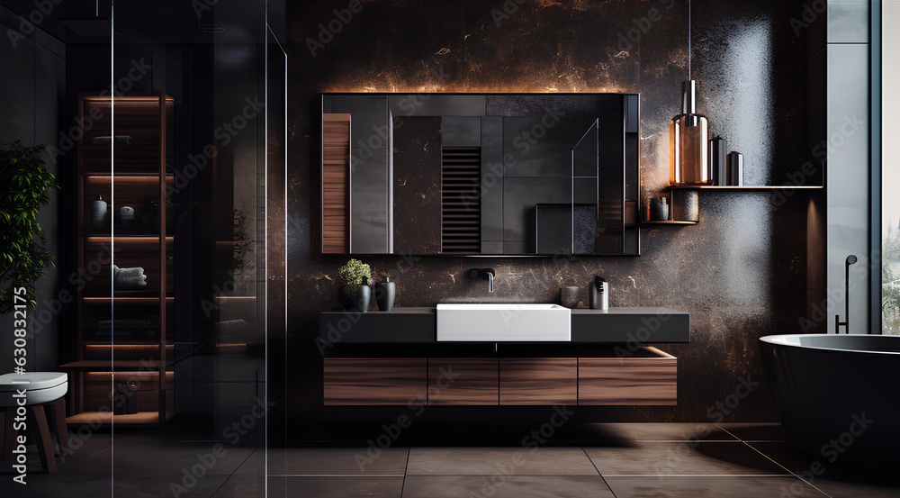 modern bathroom interior with bathtub, luxury bathroom - Generative AI modern bathroom interior with bathtub, luxury bathroom - Generative AI