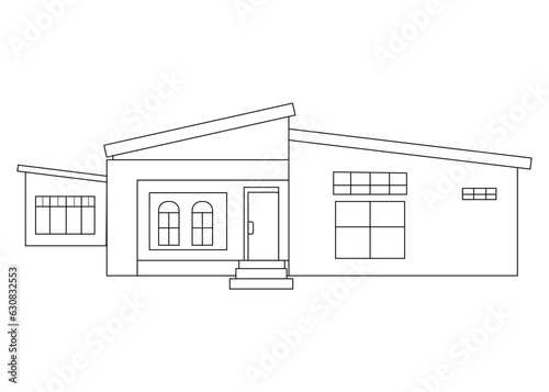 House Vector, House Coloring Pages for Kids. Coloring book for children and adults. Black and white illustration of a house. Contour figure of the cottage. photo