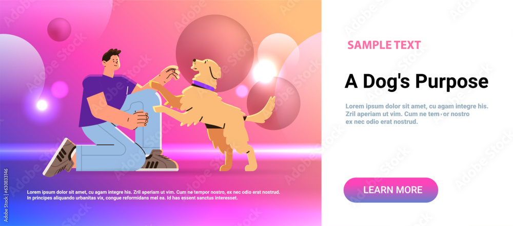 guy relaxing with cute dog best friends domestic animal purpose concept horizontal copy space