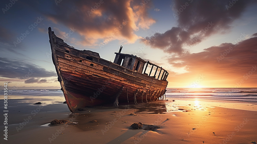 The Enchanting Wooden Ship Resting on the Beach The Enchanting Wooden Ship Resting on the Beach
