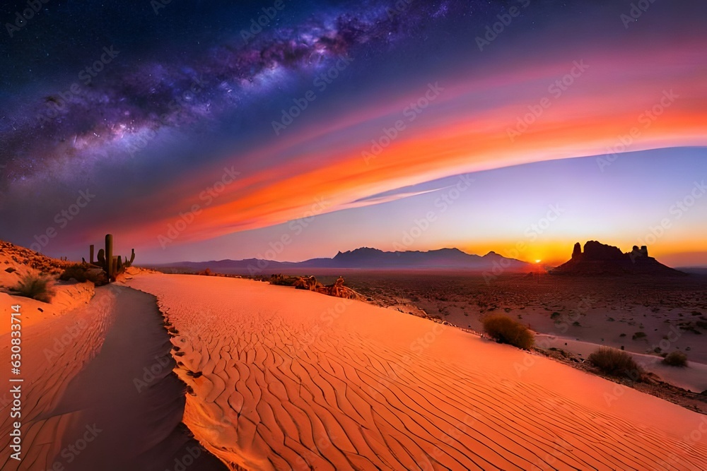 Naklejka premium sunset over the desert and beautiful sky view generated ai