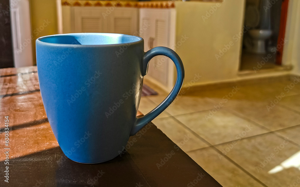 Blue coffee cup in a Mexican apartment. Blue coffee cup in a Mexican apartment.