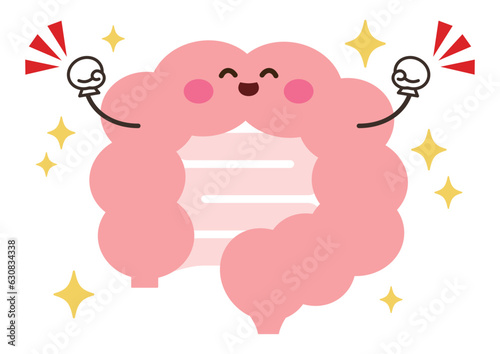 にっこりと元気な腸のキャラクターイラスト