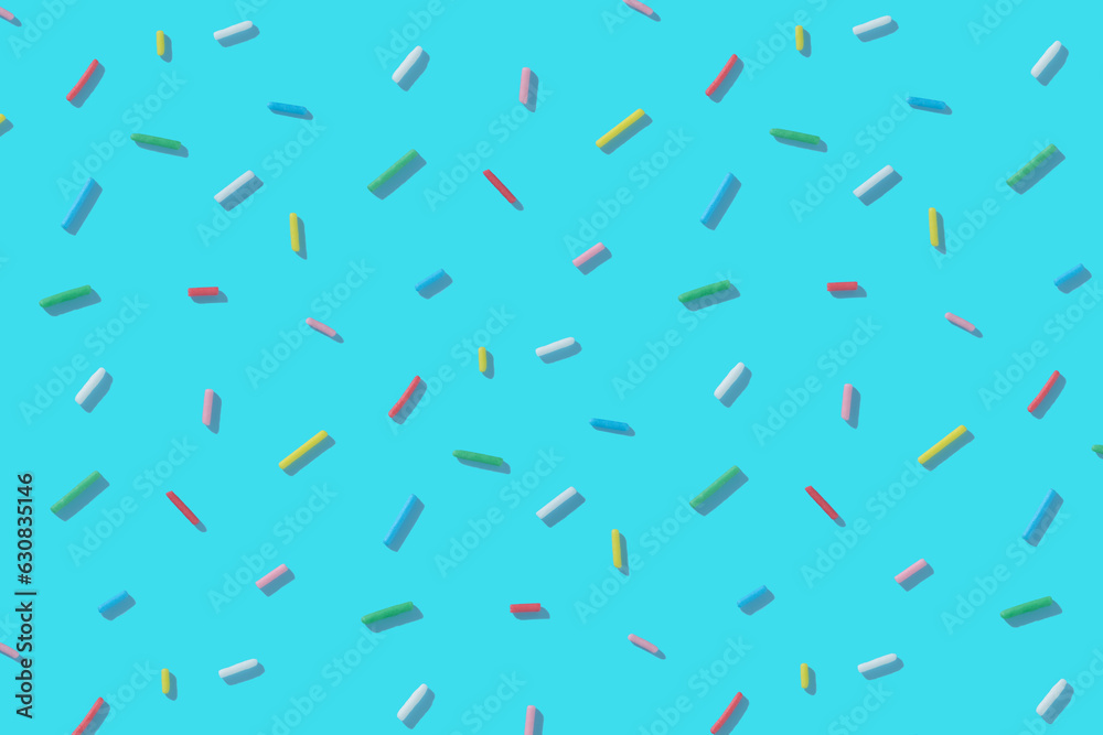 trendy seamless pattern of colorful sprinkles with hard shadow on blue background, creative decoration of bright concept for banner, poster, flyer, card, postcard, cover, brochure, designers trendy seamless pattern of colorful sprinkles with hard shadow on blue background, creative decoration of bright concept for banner, poster, flyer, card, postcard, cover, brochure, designers
