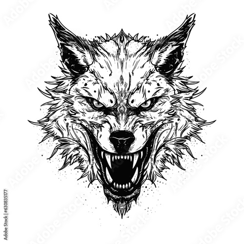 Roaming the Night: Intricate Black and White Wolf Illustration - Flash Tattoo, Coloring Page, Doodle Art Vector, Transparent Background