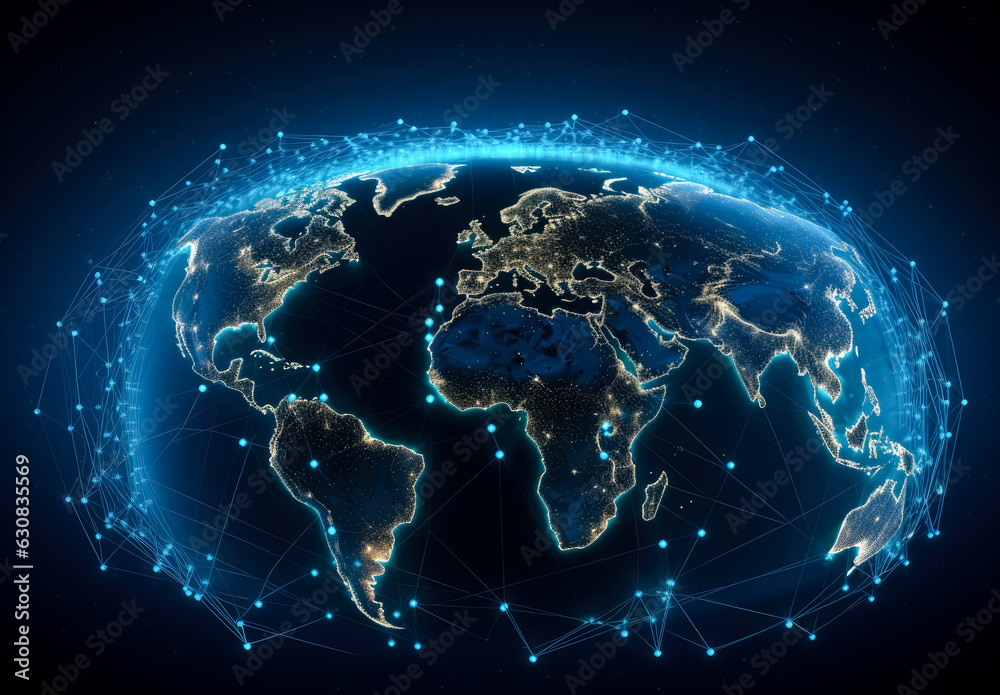 Earth globe globe with network on dark blue background illustration, world map with connections and lines. Earth globe globe with network on dark blue background illustration, world map with connections and lines.