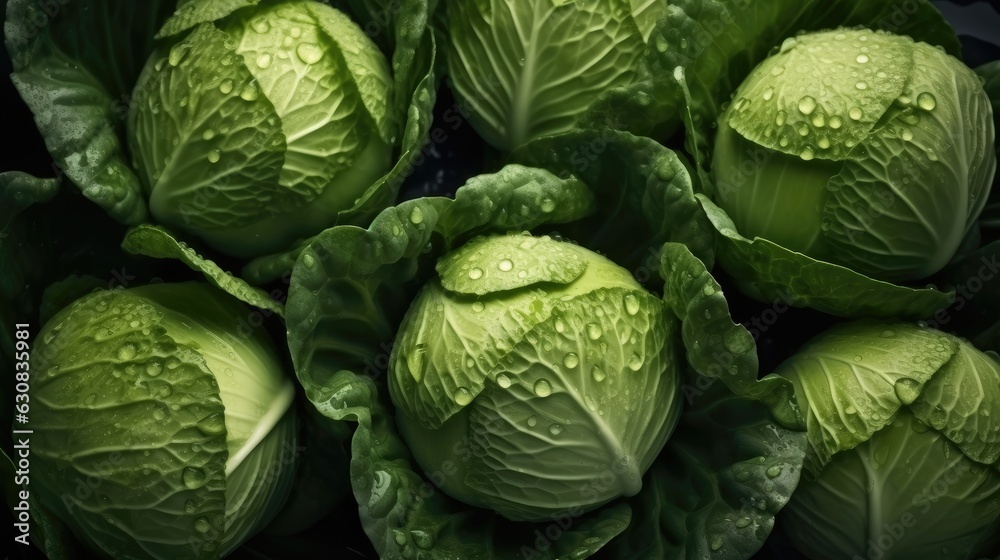 Beautiful cabbage head with dew droplets on the green fresh leaves in an organic farm. Beautiful cabbage head with dew droplets on the green fresh leaves in an organic farm.