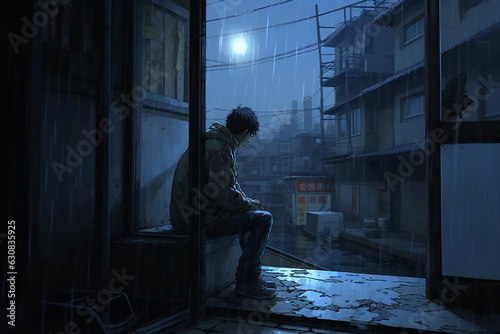 illustration of a shut in person, alone in a room