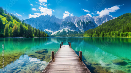 Reflective Lake Amidst Lush Green Peaks