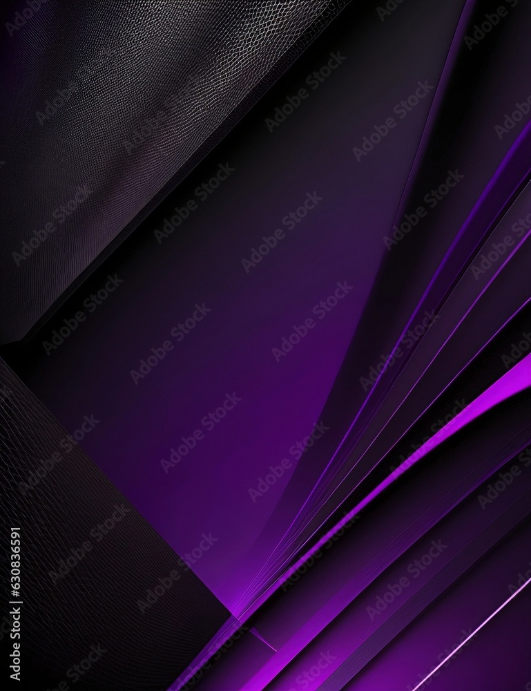 Black and Purple Dynamic and Abstract shapes background with Generative AI technology