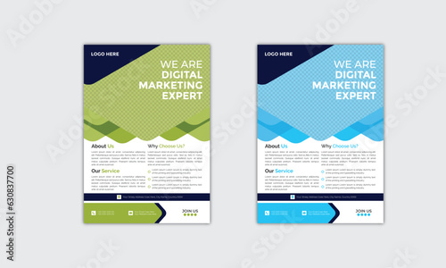 A bundle of 2 templates of different colors a4 flyer template, modern business flyer template, abstract business flyer and creative design, corporate company flyer and editable vector template design 