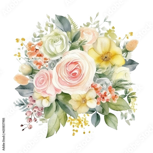 Bunch of decorative Flowers, Isolated PNG, Invitation Card Graphic, Watercolor Hand Painted Illustration, Transparent Background, Generative AI