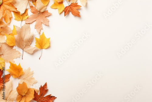 Autumn simple background with a fallen colorful leaves. AI generated