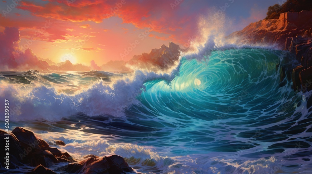 Stunning ocean wave captured in a mesmerizing painting