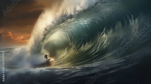 Photo of a man riding a wave on top of a surfboard © KerXing
