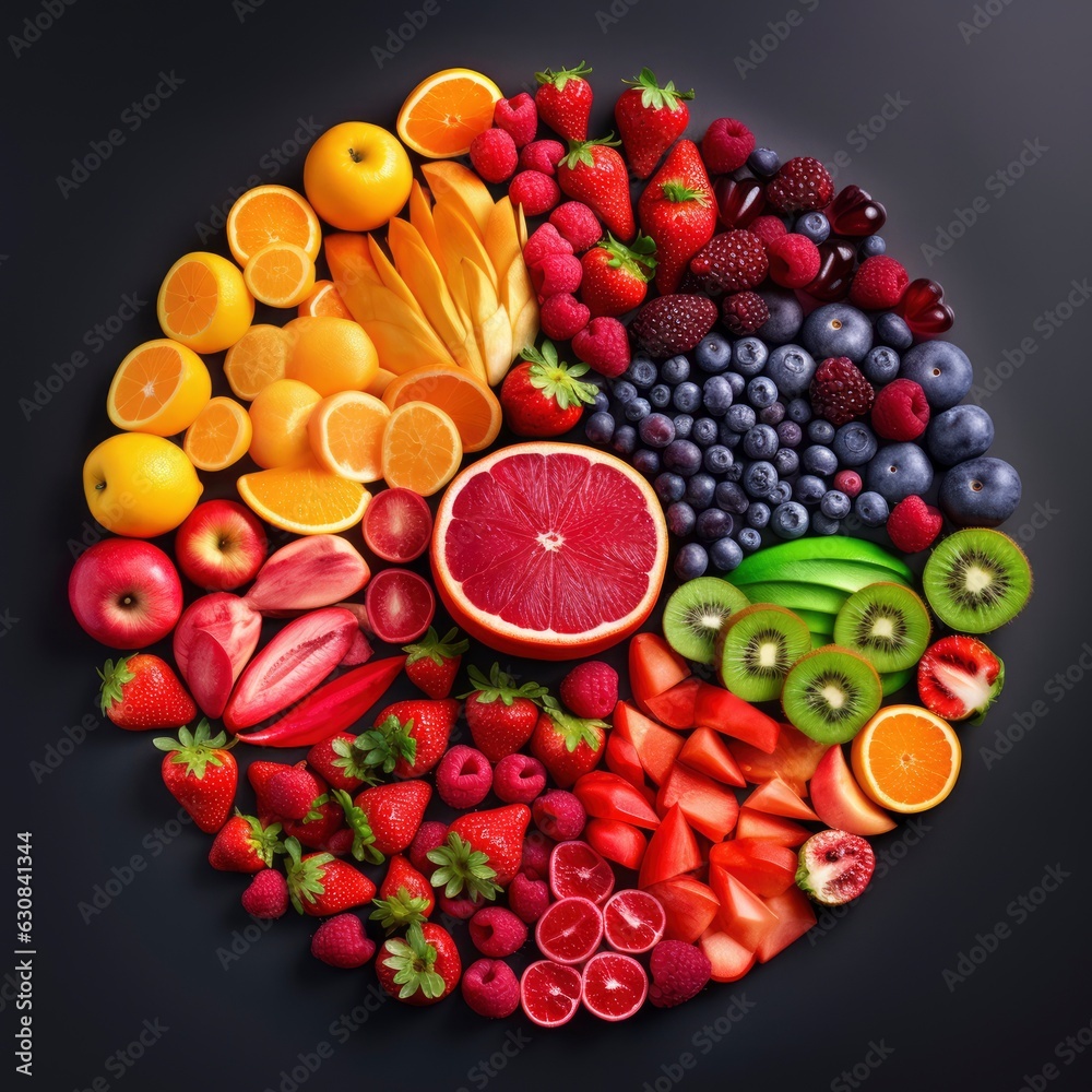 Photo top view of colorful fresh fruits rainbow Photo top view of colorful fresh fruits rainbow