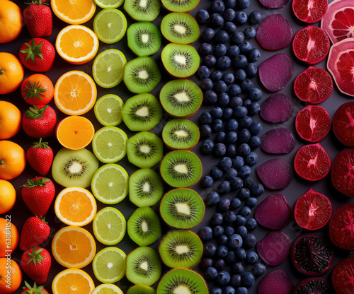 Colorful fresh fruit rainbow background