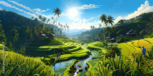 Illustration of the beautiful view of traditional rice terraces photo