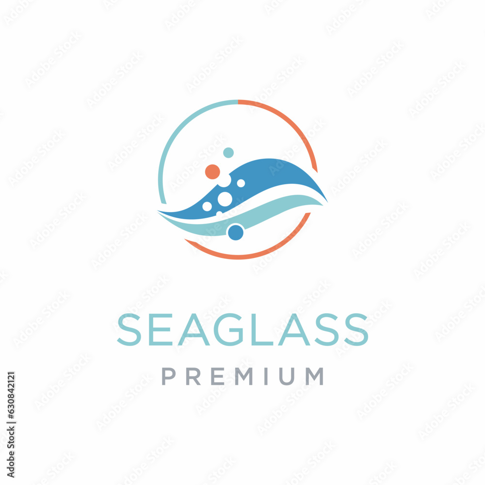 sea ​​glass with bubbles inside circle, creative abstract vector logo illustration design eps 10
