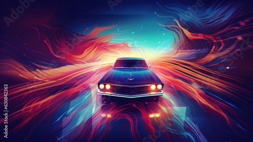 Car 2d render on the spectrography lighting at night motion © EmmaStock