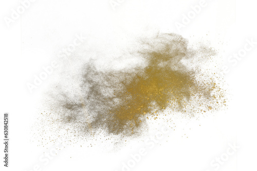 Freeze motion of golden powder exploding or throwing golden powder.