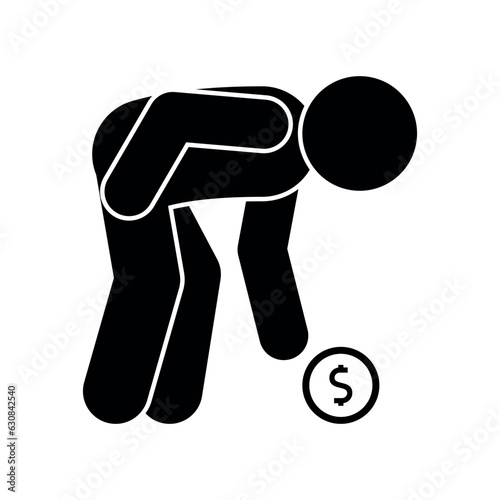 man picked up a coin, profit icon. poster figure human silhouette