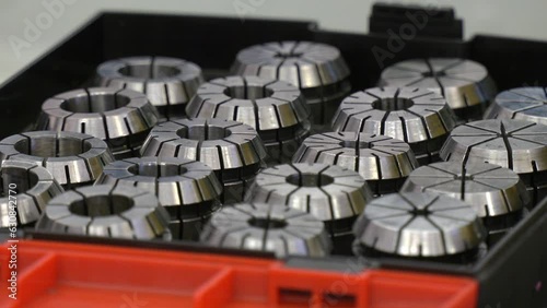 Metal collets set for milling machine and tools. The set of end-mill holder, collet for CNC machine photo