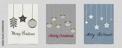 Set of minimalistic Christmas cards in grey, blue, black and white colours