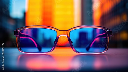 sunglasses close up view on a multicolored background, ai tools generated image © whitehoune