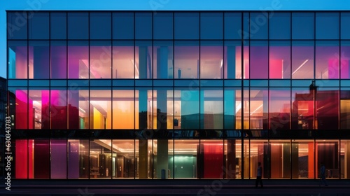 modern business background with office building facade with multicolored windows, ai tools generated image