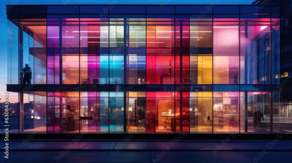modern business background with office building facade with multicolored windows, ai tools generated image