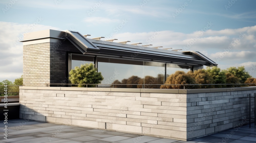 Modern building with a solar panel on its roof Modern building with a solar panel on its roof