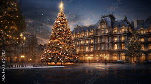 Enchanting Christmas Scene: Evening with Decorations and a Large Tree in the Square © Martin Studio